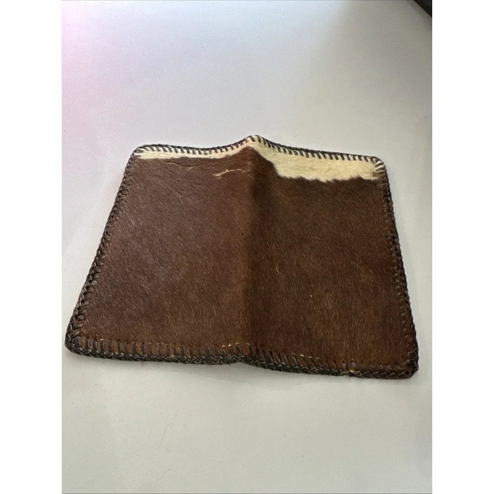 Vintage Genuine Cowhide Hair On Hide Leather Document Passport Cover Hand Laced